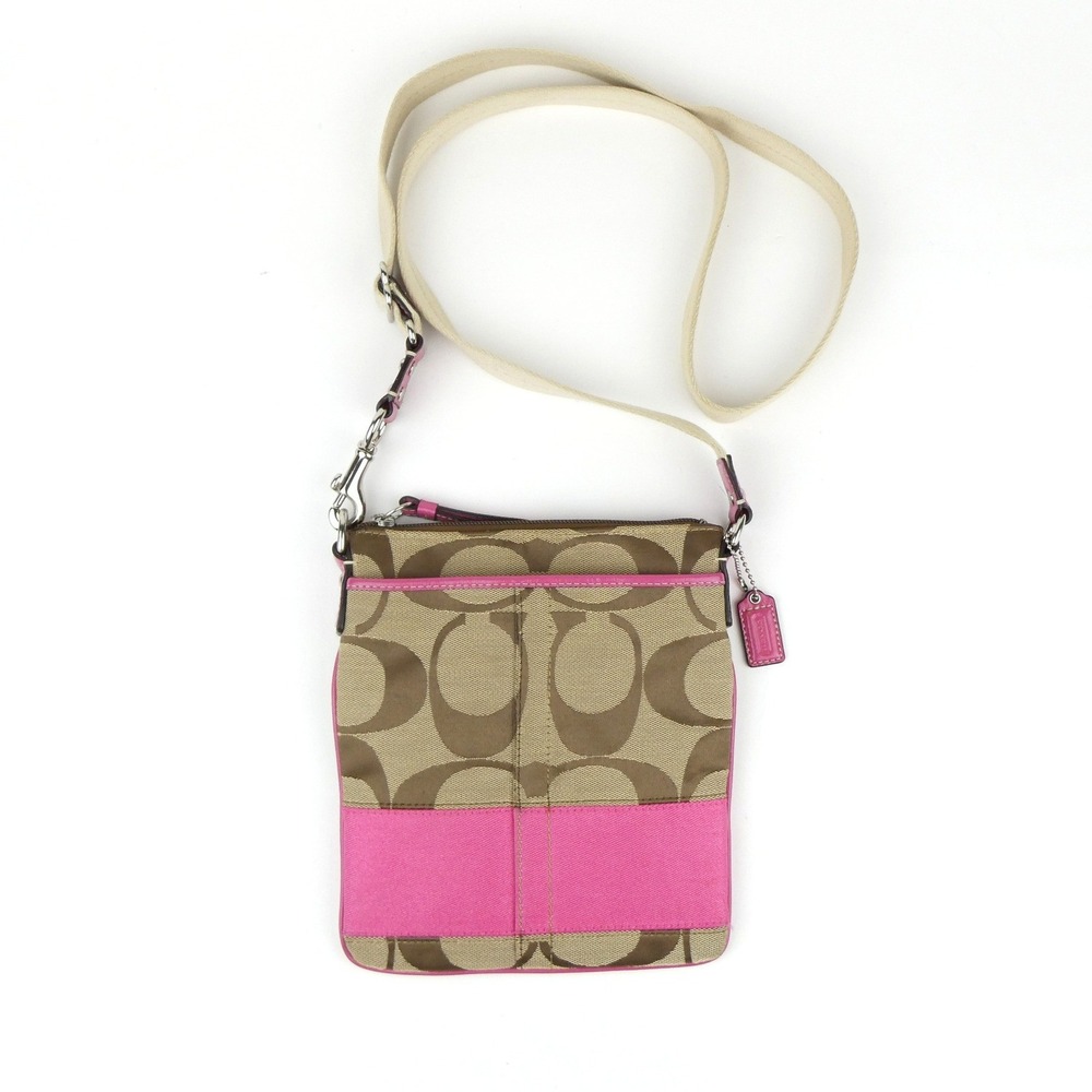 Coach Signature Khaki Pink Hipster Swingpack Crossbody